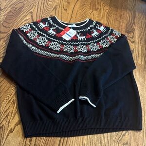 Charter Club Women's Black Sweater with Red and White Patterns